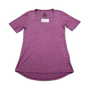 Volcom Shirt Womens XS Purple Pinstriped V Neck Short Sleeve Chest Pocket Tee